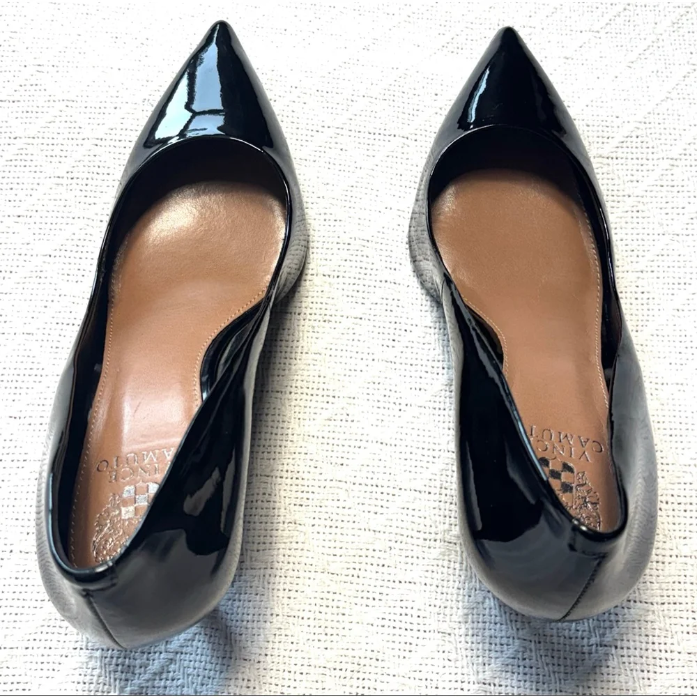 Vince Camuto Preppy Patent Leather Black Pointed Toe Stiletto Pumps Size 10 - Picture 2 of 10